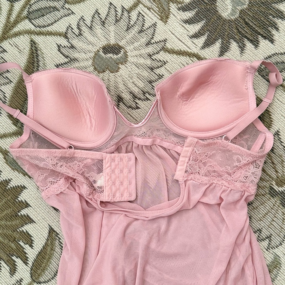 Jessica Simpson Nightie Chemise Babydoll Lingerie Nightgown Sheer Pink M Medium - Picture 4 of 6